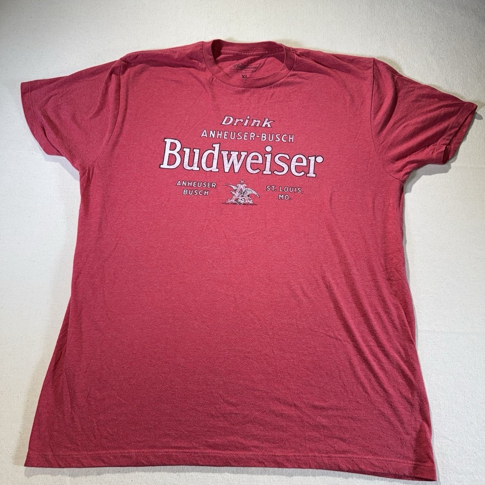 Men's Budweiser Shirt XL Retro Anheuser Busch Red T Shirt Drink Bud Beer